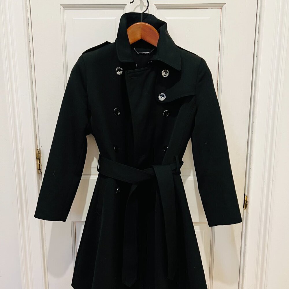 Trina Turk 100 % Wool Trench Coat Black Size 10 EUC - Picture 10 of 16